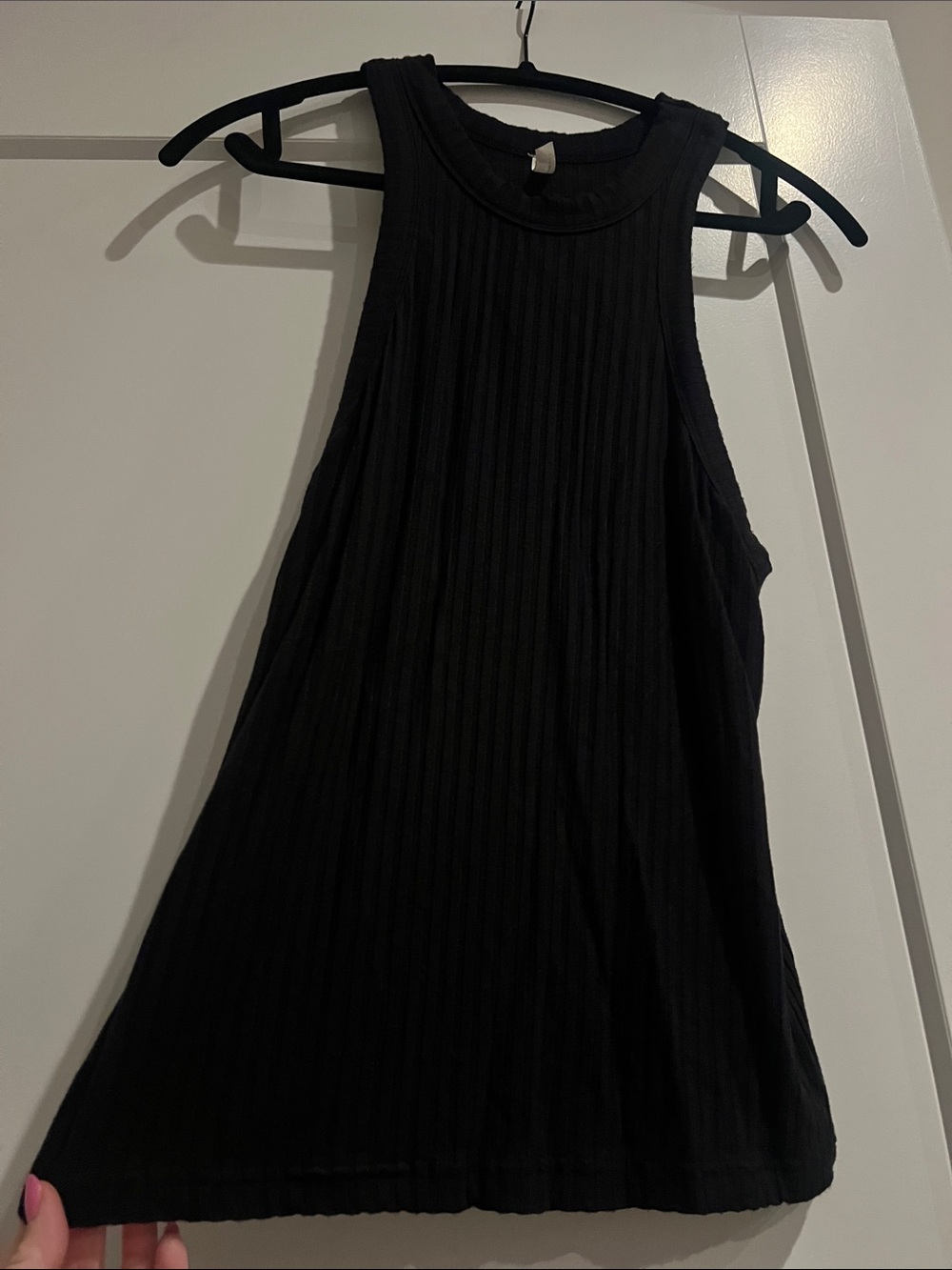 Free People Black Ribbed High-Neck Tank